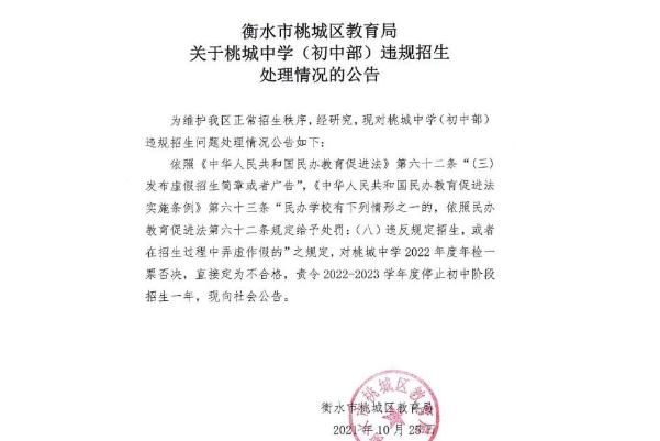 衡水桃城中学调查处理通报 中学是初中还是高中