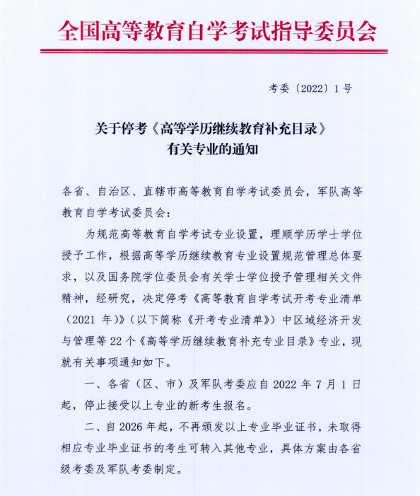 紧急通知！包括汉语言文学专科在内的22个专业停考！