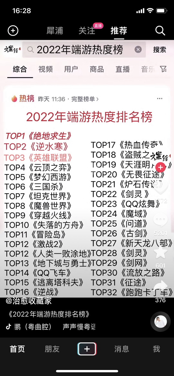 2022端游热度榜：魔兽未进前五，逆水寒超越LOL排第二，你怎么看