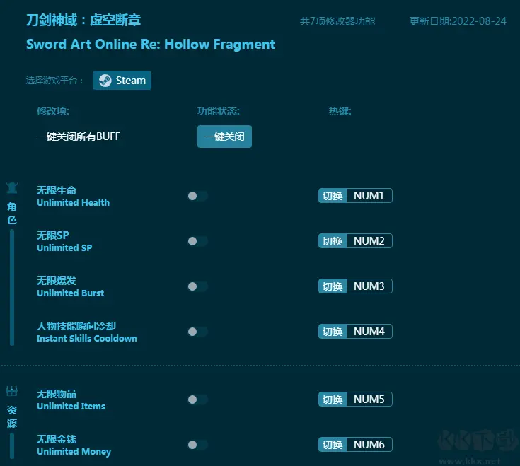 刀剑神域：虚空断章七项修改器